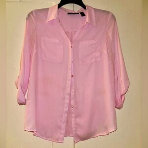 INC Medium Pink Sheer Button-Up Blouse